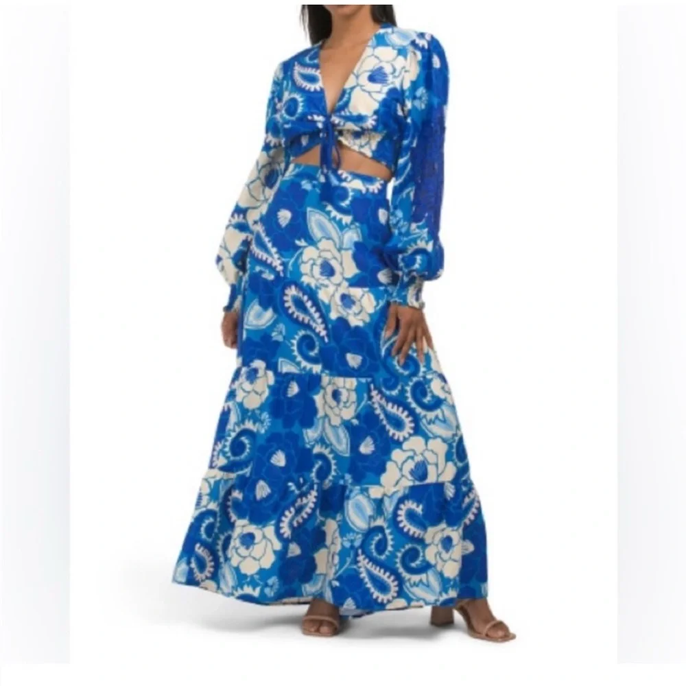 House of Harlow 1960 Blue and White Floral Maxi Skirt set - Picture 1 of 4